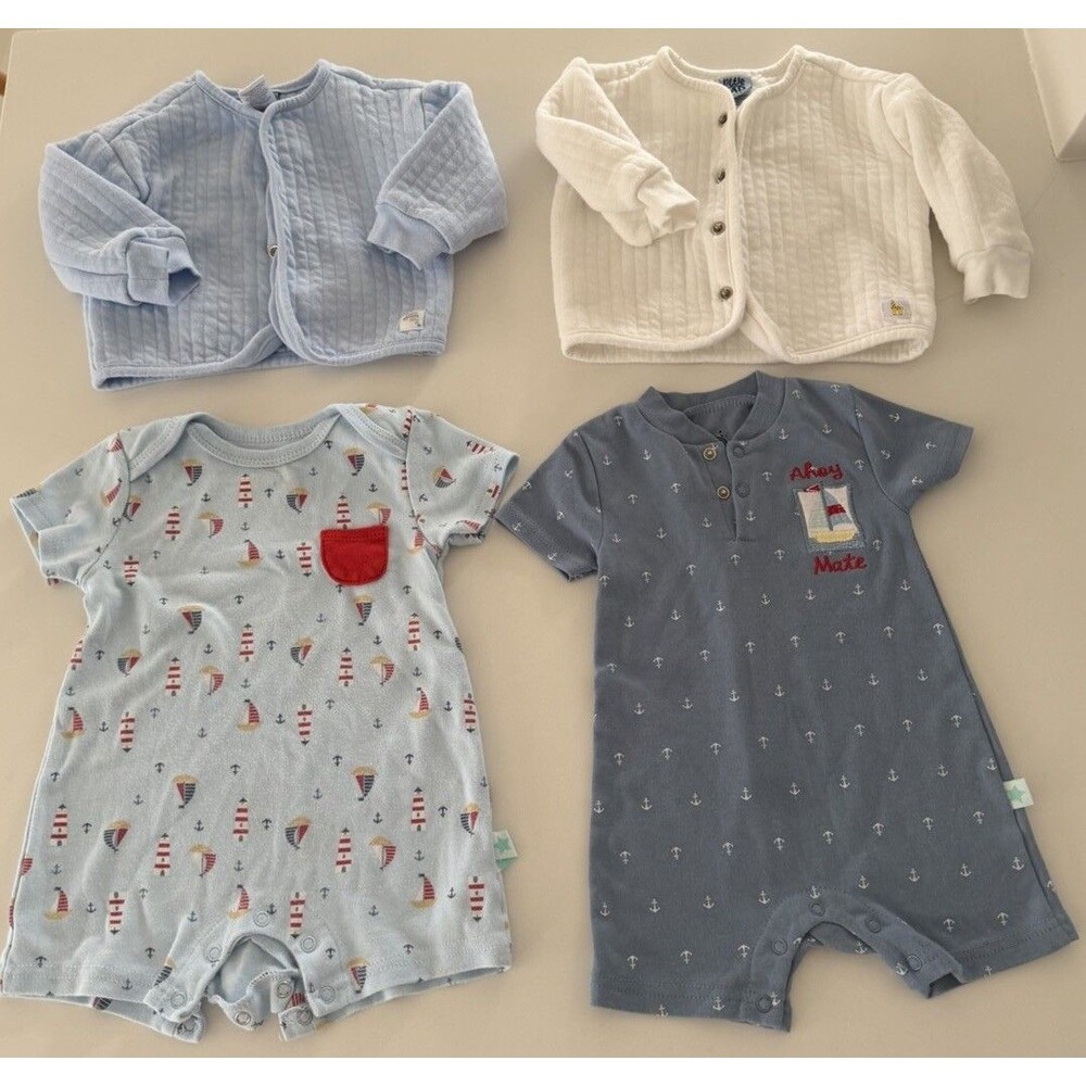 Baby Boy Bundle cotton rompers jackets soft marine print comfortable size 6-9m
